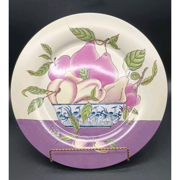 Van Nuys Import Collection Plate Fruit Bowl Charger 12" Purple Pears Plums Apple - Picture 1 of 4